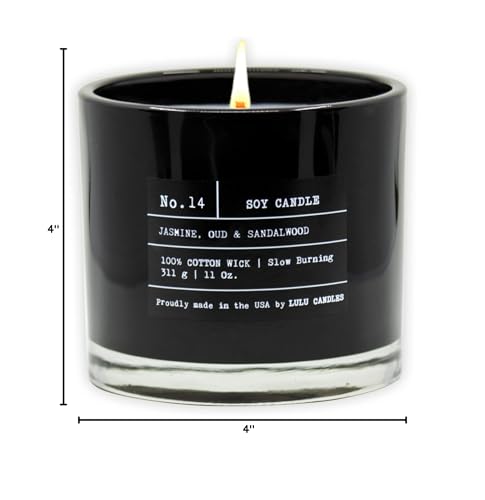 Lulu Candles | Jasmine, Oud & Sandalwood | Luxury Scented Soy Jar Candle | Hand Poured in The USA | Highly Scented & Long Lasting (11 Oz.) - size: 11 Oz.