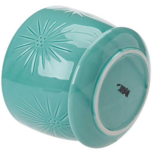 MyGift 7-Inch Turquoise Ceramic Planter Pot with Drainage Hole & Saucer | Round Embossed Sunburst Container for Indoor Plants, Succulents, Cactus, Herbs & Flowers with Attached Saucer - color: Turquoise
