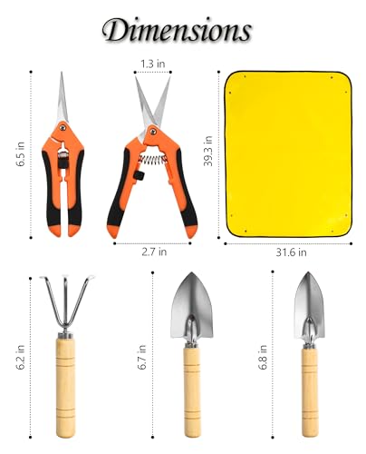 Josteve Plant Repotting Mat, 5Pcs Succulent Tools Mini Garden Small Gardening Tools Indoor, Pruning Shear Gardening Scissor, Hand kit for Bonsai, Cactus, Fairy, Houseplant Transplanting, Seedling - style: Luxury Garden Tools