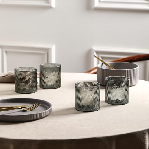 Stone Lain Haven Stoneware 32-Piece Dinnerware Set, Plates and Bowls Sets for 8, Grey Dish Set, Includes Dinner and Salad Plates, Cereal Bowls, Glassware, Microwave & Dishwasher Safe - color: Gray, size: 32-Piece - Drinking Glasses