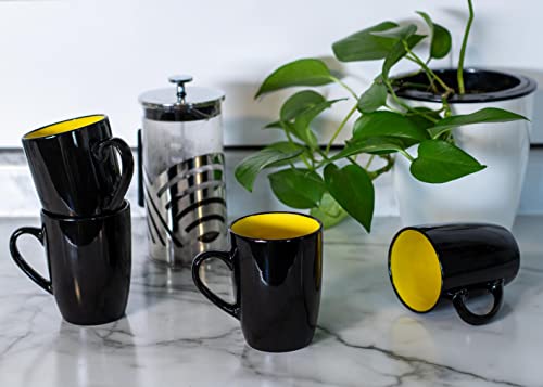 Elanze Designs Color Pop Yellow Black Exterior 16 ounce Glossy Ceramic Mugs Matching Set of 4 - color: Yellow