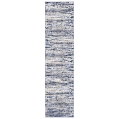 KOZYFLY Modern Abstract Washable Rug Runner 2.6x10 Hallway Rug Runner Non-Slip Soft Kitchen Runner Rugs, Grey-Blue Striped Carpet for Entryway Bathroom Laundry Room Foyer - color: Blue-grey, size: 2'8" x 10' (Runner)