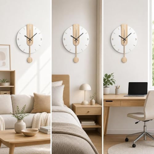 Qianly Wall Clock Silent Minimalist Hanging Timepiece Wooden Modern Finish Quiet Movement Acrylic Decor Suitable for Family Gatherings Office Living Room, S