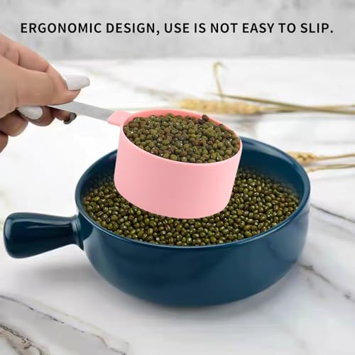 8 PCS Tainless Steel Measuring Cups and Spoons Set, Nesting Measuring Cup and Spoon Set for Precise Cooking Measurements in the Kitchen, Pink - color: Pink