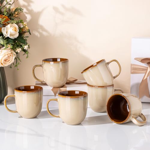 LERATIO Ceramic Coffee Mugs Set of 6,12oz Handmade Coffee Mugs Set | Large Handle for Cappuccino/Latte/Tea/Hot Cocoa,Oven &Dishwasher & Microwave Safe-Pale Kahki - color: Pale Kahki