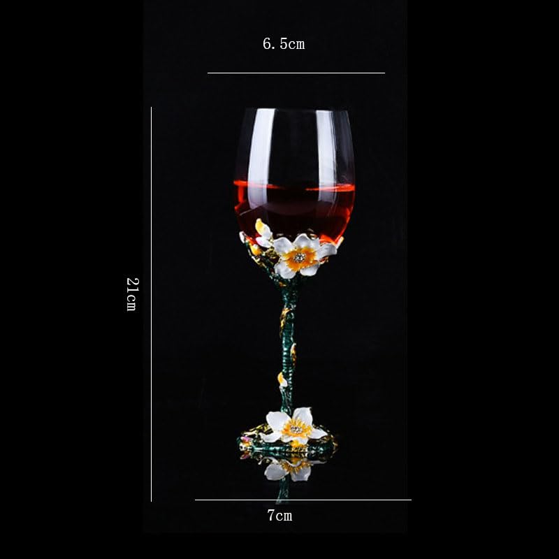 Comeon Flower Wine Glasses Hand Painted Wine Glasses Lemon Yellow 2 Set | Apricot Blossom Enamels Floral Design, Included Gift Box, Transparent Glass, Long Stem Crystal Red Wine Glasses - color: White/ 2 set (gift box)