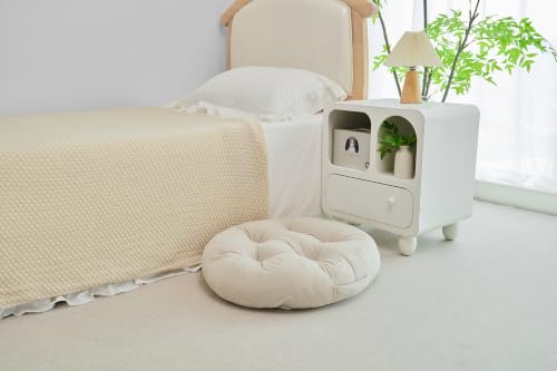 Floor Pillow Cushion with Handle for Adults Women Men | Large Meditation & Sitting Cushion Pillow for Tatami, Living Room, Yoga (1, Beige, Round, 22" x 22" x 6") - color: Beige, Round