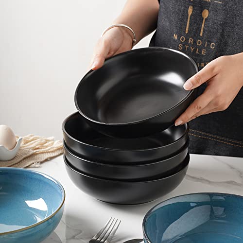 Selamica Ceramic Pasta Bowls 50 OZ, Large Salad Bowls for pasta, Matte Black - color: Matte Black, size: 8.6 Inch