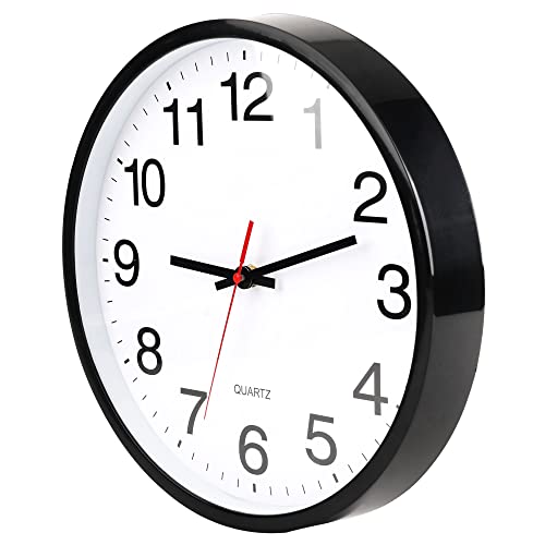 Black Wall Clock,Non Ticking 10 In,Modern,Quality Quartz Battery Operated - color: Black/White, size: 10”