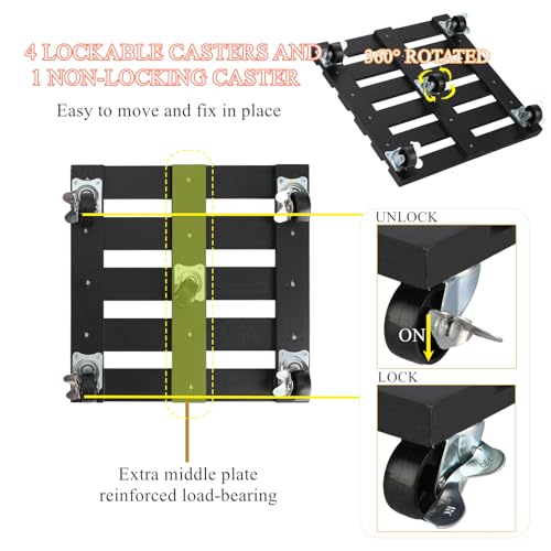 2 Pack Plant Stand with Wheels, 12" Rolling Plant Stand 264 LBS Heavy Duty Wooden Square Plant Caddy with Metal 360° Lockable Caster Wheels for Outdoor Indoor Large Plant Pots, Flower Pot, Patio-Black - size: (12"-black)-2pack