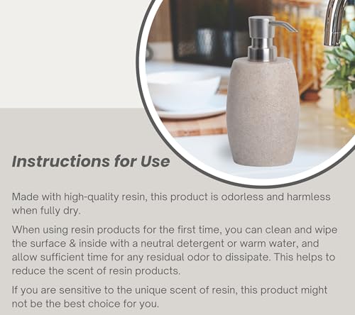 Clasin Home Sandstone Textured Resin Soap Dispenser with Metallic Pump and Waterproof Bottle Labels for Bathroom Kitchen Dish Hand Wash Shower Lotion Shampoo, 12 Oz, Beige - color: Natural Beige
