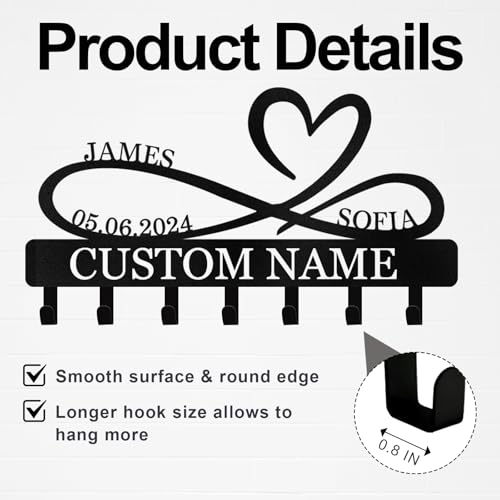 Personalized Metal Infinity Heart Key Hooks, Custom Couple's Name Key Holder Wall Mount, Key Hook Coat Rack, Key Holder Wall Hanging, Love Shape Wedding Housewarming Gift - color: 07 Heart