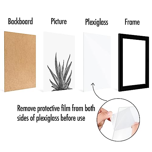 Americanflat 4x6 Picture Frame 5-Pack - Slim Molding - Black | Polished plexiglass front, wall or tabletop display with included easel, triangle hangers included, secure turn-tab backing - color: Black, size: 4x6
