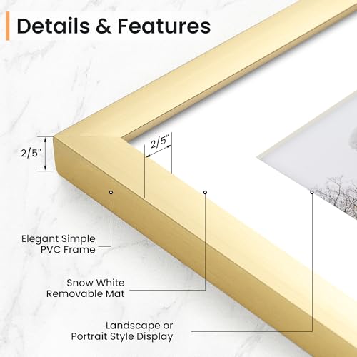 11x17 inch Picture Frame, 11x17 Photo Frames with 8x12 Removable Mat - High Definition Plexiglass - Vertical and Horizontal Display - Wall Hanging Frame - Gold, 3 Pack - color: Gold, size: 11x17, 3P
