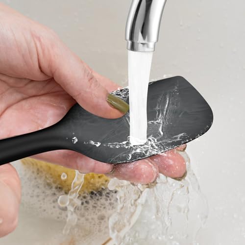 Silicone Kitchen Utensils Set,Utensils Sets for Cooking,Dishwasher Safe | Seamless Spatula Set,Nonstick Cookware, BPA-Free,Heat Resistant up to 600°F, Housewarming Gift,Black - color: Black