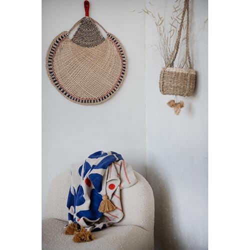 Bloomingville Woven Cotton Blend Throw with Abstract Design, Stripes and Tassels, Multicolor