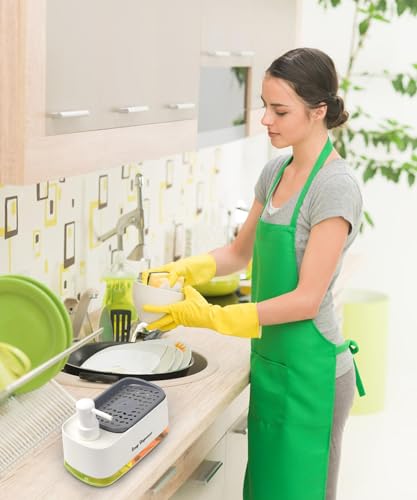 5-in-1 Kitchen Soap Dispenser Set with Sponge Holder - Dual Hand & Dish Soap Pump Dispenser for Sink Countertop with 2-Packs Natural Loofah Dish Sponge Dishwashing Scrubber,White - color: White(n5-in-1)