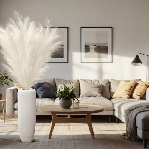 5 Pcs 71'' Large Faux Pampas Grass Decor Tall Faux Pampas Grass Splicable Fake Dried Boho Home Decor Beige Feathers for Vase Artificial Floral for Wedding Home Party Boho Decoration (Beige)