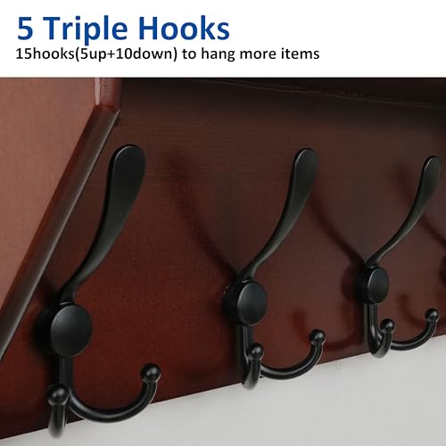 WEBI Coat Rack Wall Mount with Shelf,24" Long Wall Shelf with Hooks Underneath,5 Triple Hooks for Entryway,Hallway,Bedroom,Cherry - color: Cherry, size: 24 Inch