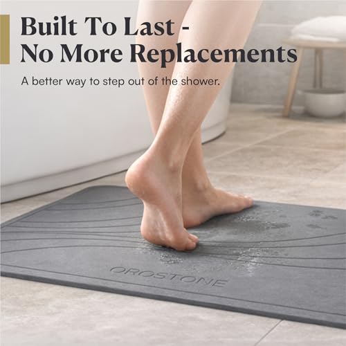 Stone Bath Mat – Diatomaceous Earth, Quick Dry & Super Absorbent, Non-Slip Base, Modern Minimalist Bathroom Mat, Luxury Shower Floor Mat for Bathroom (24x16”)