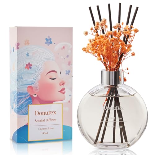 Flower Reed Diffuser Set 5.07oz Coconut Lime Scent Diffuser with Sticks Home Fragrance Reed Diffuser for Bathroom Shelf Decor