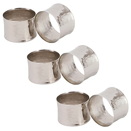 ITOS365 Handmade Round Hammered Silver Napkin Rings Holder for Dinning Table Parties Everyday, Set of 6 - color: Silver