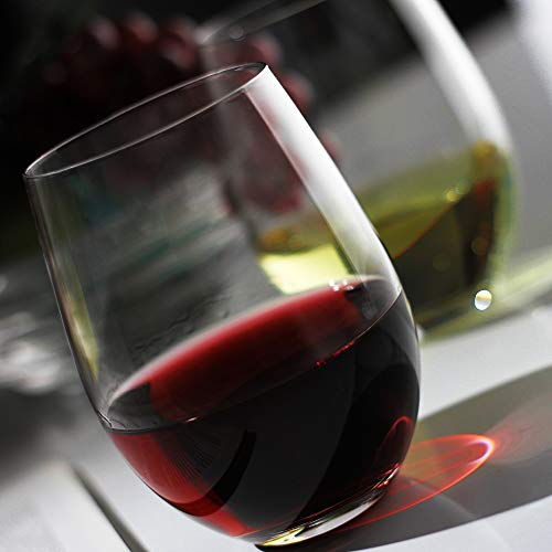 LUXU Stemless Wine Glasses(Set of 4)-20 oz,Crystal Wine Cups | Red or White Wine,Large Water Juice Glasses,No Stem Glass Beverage Cups,Clear Drinking Tumblers for Any Occasion - color: Clear - 4 Pack