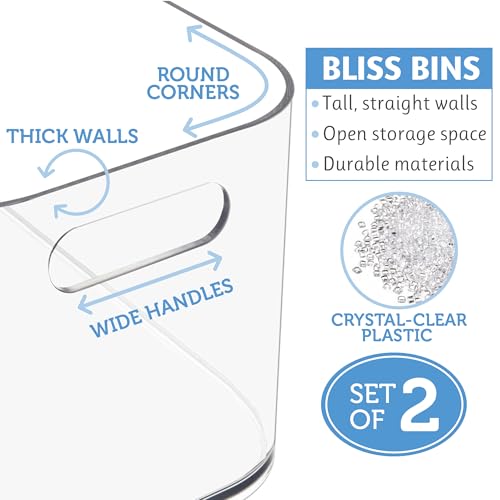 STORi Bliss 10" x 6" Open Clear Pantry Organizer Bin, Set of 2, Plastic Containers with Handle for Kitchen, Fridge, Cabinet, Closet, Bathrom, Undersink Storage Made in USA - style: Set of 2
