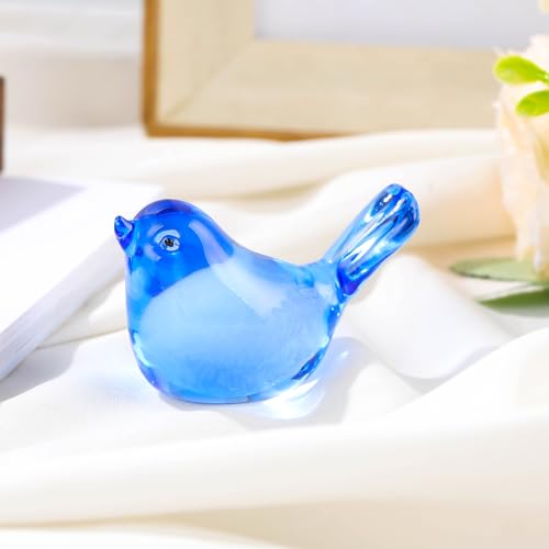 Crystal Blue Birds Figurines, Glass Bird Figurines Paperweights Birthday Christmas Crystal Birds Gifts for Bird Lover Women Mom, Bluebird of Happiness Glass Figurine (Blue) - color: Blue