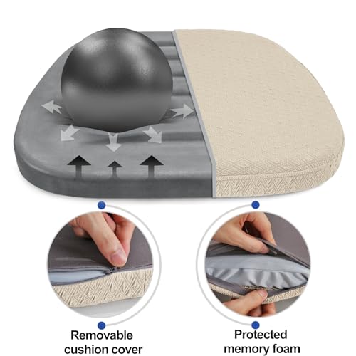 BUYUE Luxury 100% Pure Memory Foam Chair Cushion 1 Pack, Jacquard 16" U-Shape Comfortable Dining Chair Pad, Removable Slip Resistant Kitchen Chair Seat Cushion, (1 piece, Beige) - color: Beige
