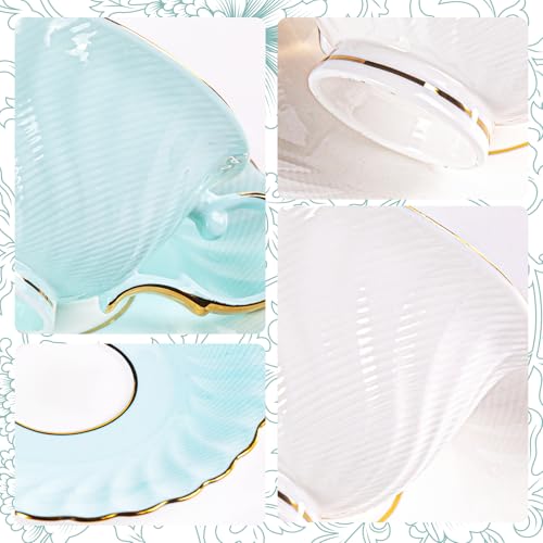 KAMMAK Tea Cups and Saucers Set of 2, Fine Bone China Coffee Cups, GH023 | Stackable Espresso Mugs, Ceramic Demitasse for Coffee, Cappuccino, Latte, Americano, Tea - size: 8KPGH023+24