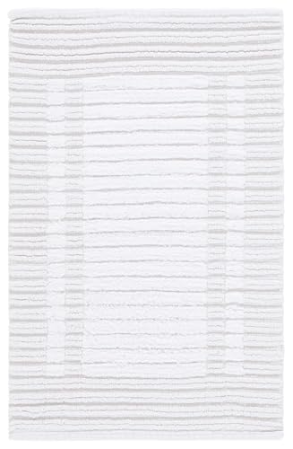 SAFAVIEH Plush Master Bath Greyson Collection - 2' x 3', White, Handmade Cotton, Washable & Slip Resistant, Striped Design, Bathmat Set of 2 - color: White