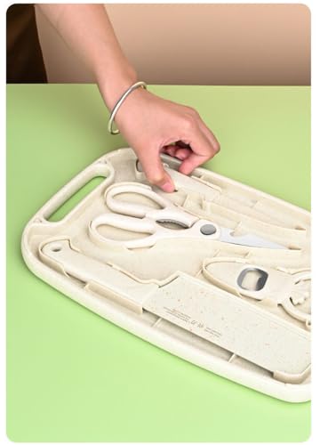 SUJAYU 5 in 1 Mini Knife and Cutting Board Set, Small Camping Cutting Board Cutting Board Scissors, Dorm Kitchen Essentials Travel Knife Set (Beige) - color: Beige