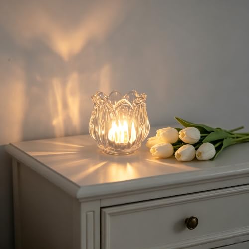 Votive Glass Tealight Candle Holders, Candles Not Included (Transparent Tulip-12 Pcs) - color: Transparent Tulip-12 Pcs