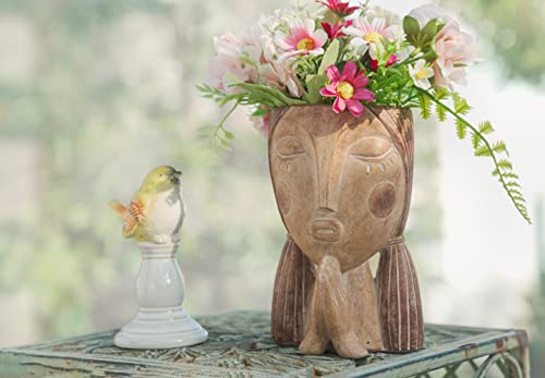 Saysmile Face Planter Pots with Drainage Hole, Resin Head Planters for Indoor Plants Flower Plant Pots Succulent Pot, Cute Girl Face Planter Gifts for Lover-Praying - color: Praying - Rustic