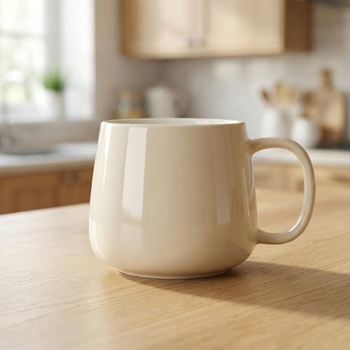 Teocera Coffee Mugs Set of 4-12oz Chip-Resistant Ceramic Cups with Ergonomic Handle | Dishwasher & Microwave Safe Cream Mugs | Keeps Beverage Hot, Perfect for Family Kitchen & Holiday Gifts - color: Cream
