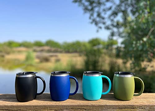 CHILLOUT LIFE Stainless Steel Insulated Coffee Mugs Set of 2 (14 oz) - Double Wall Coffee Cups With Spill Resistant Lid & Strong Handle, Shatterproof Cups for Cold Drinks, Hot Beverages - color: Black