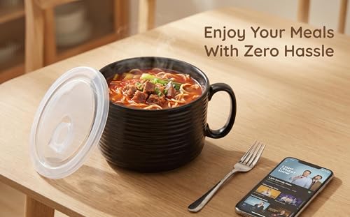 Nihow 35 OZ Ceramic Soup Bowl with Handle and Lid, Matte Black, 2 PCS | Large, Microwave & Dishwasher Safe, Big Ramen Bowl, Oversized Cereal Bowl for Soup, Noodles, Stew, Oatmeal - color: Matte Black, size: 35 OZ+35 OZ