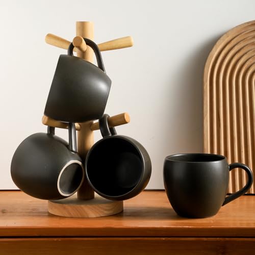 Coffee Mugs Set of 4, Black 16 oz Coffee Mugs for Latte Cappuccino Cocoa and Tea, Ceramic Coffee Cups With Handle,Stoneware Mugs for Housewarming Gifts, Microwave&Dishwasher Safe - color: Matte Black