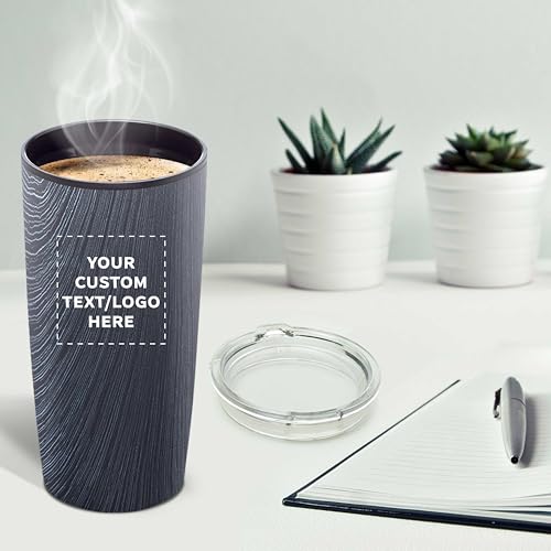 DISCOUNT PROMOS Custom Plastic Tumbler 20 oz., Personalized - With lid, Ice Coffee Tumbler, To Go Cup, Insulated - Grey - color: - Custom – Grey