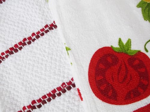 100% Cotton Kitchen Towel Set 2 Pack (Tomatoes and Red Stripe) - color: Tomatoes and Red Stripe