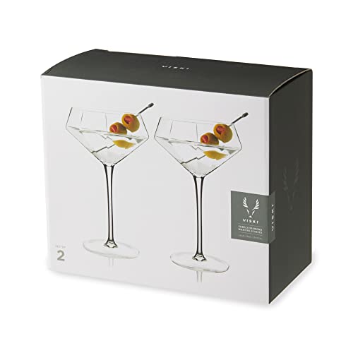 Viski Seneca Diamond Faceted Stemmed Coupe Glasses, Fancy Crystal Martini Glasses, Modern Glassware Perfect for Espresso Martini, Manhattan, Champagne Cocktails, Home Bar Accessories, 11 oz Set of 2 - size: 11 Ounces, style: Diamond Faceted Glasses (Set o