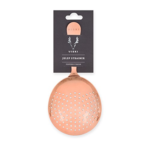 Viski Julep Stainless Steel Cocktail Strainer, Bar Tools, Drinks Spoon for Bartenders and Mixologists, Home or Commercial Use, Professional Metal Barware, Copper - color: Copper, style: Julep