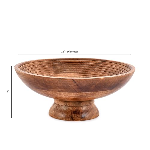 FRUIT BOWL Mango Wood Round Shaped Serving Bowl For Fruit,Dessert Platter Tray Dish Kitchen Dining Fruit,Dessert,Snack (12" x 12" x 5")