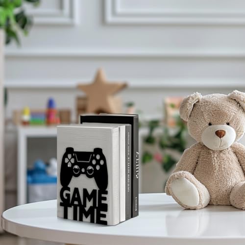 5.3"x4.3"x6.3" Metal Bookends, Heavy Duty Book Ends for Shelves | Game Theme Cast Iron Book Supports, 1 Pair Decor Stoppers for Desk, Library, Office & Home Shelves - style: Game