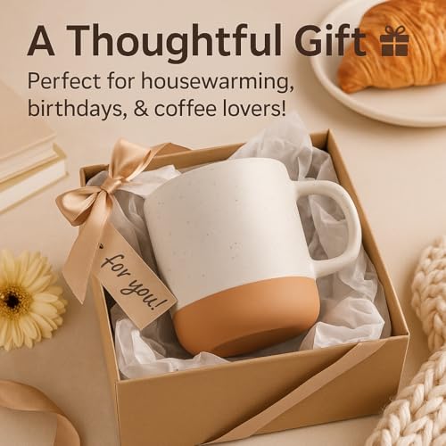Givenne Handcrafted Speckled Ceramic Coffee Mug 12 oz, Rustic White Stoneware Cup with Clay Base, Single Coffee or Tea Mug Gift
