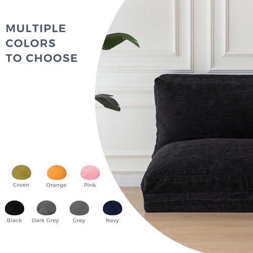 MAXYOYO Folding Sofa Bed, Extra Thick and Long Floor Sofa Convertible Chair with Washable Cover, Floor Couch Lounge Bean Bag Bed for Living Room, Black, 39x91 Inch | Extra Thick with Washable Cover, Chaise Lounge, Bean Bag Couch Bed for Bedroom Living Roo