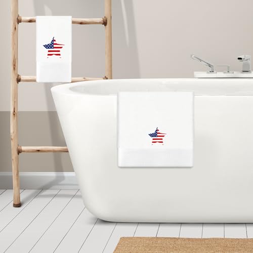 JarThenaAMCS 2Pcs Patriotic Hand Towels 4th of July Embroidered American Flag Star Cotton Bathroom Towel Independence Day 250th Anniversary Dish Towel for Drying Cleaning Cooking