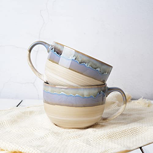 Ceramic Jumbo Coffee Mug Set of 2, 23 Oz, Large Mug Soup Bowls with Handles, Dishwasher and Microwave Safe (Blue) - color: Blue
