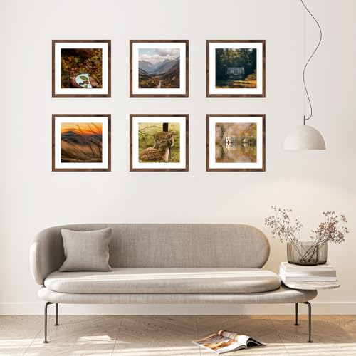 9x9 Picture Frame with 7x7 Mat Deep Brown, Display 7x7 with Mat or 9x9 Without Mat, Wood 9 by 9 Photo Frame, 9 x 9 Frame for Wall Hanging and Tabletop Display, Deep Brown, 3 Pack - size: 9x9 inch